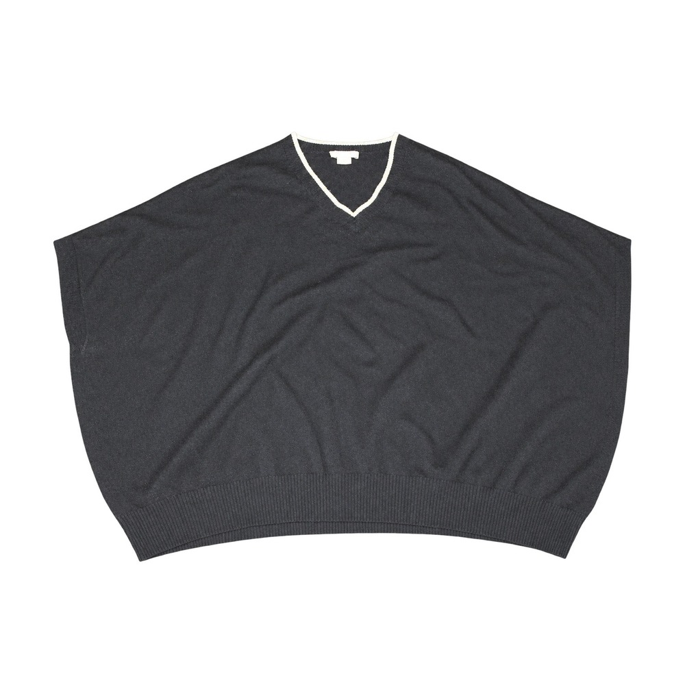 Amicale 100% Cashmere V-Neck Oversized Poncho Sweater OS Black Luxury Minimalist